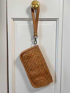 Platania Women’s Brown Woven Zip Wristlet Wallet, Credit Card, Made in Italy